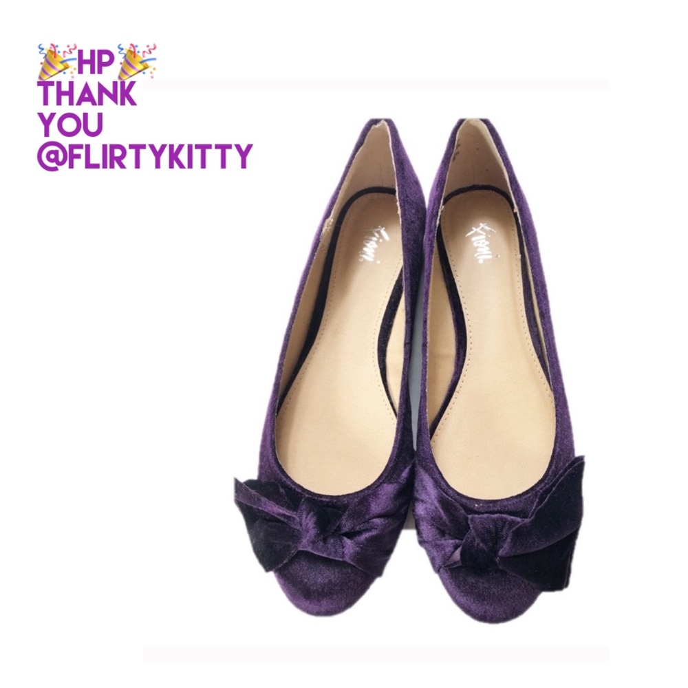 Fioni Purple Velvet Bow Flat 6.5